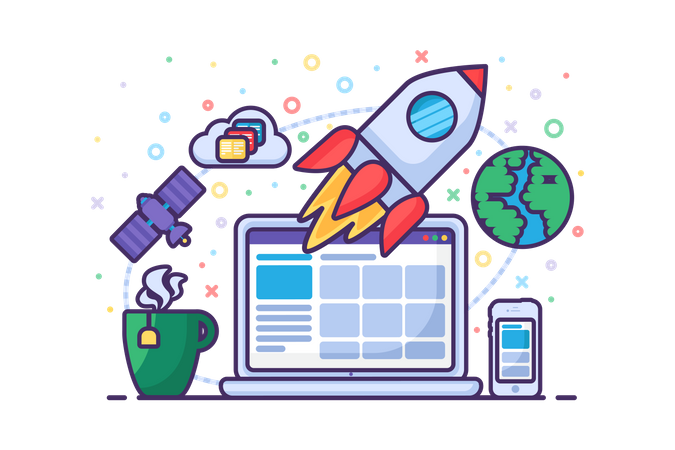 Démarrage lancement fusée succès nouveau vecteur d'affaires  Illustration