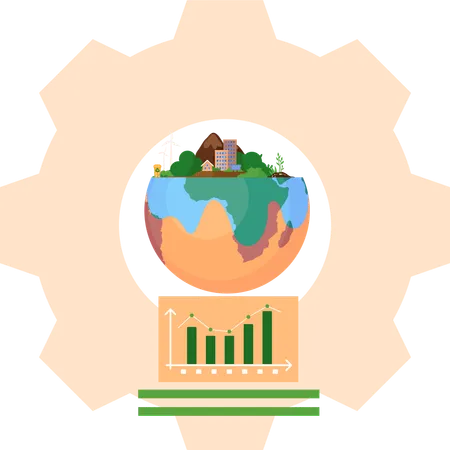 Demi-monde avec graphique ascendant des diagrammes statistiques des bâtiments de la ville  Illustration