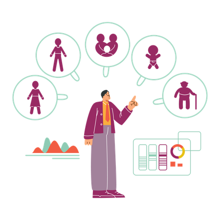 Demographic charts aging statistics data  Illustration