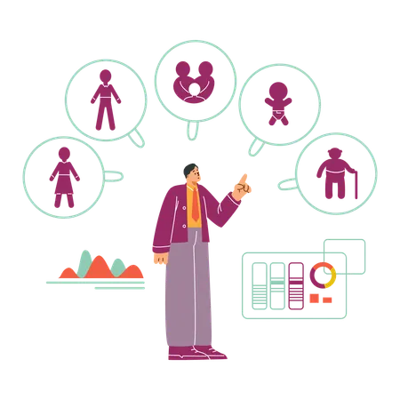 Demographic charts aging statistics data  Illustration