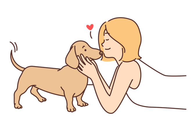 Jeune femme aime le chien  Illustration