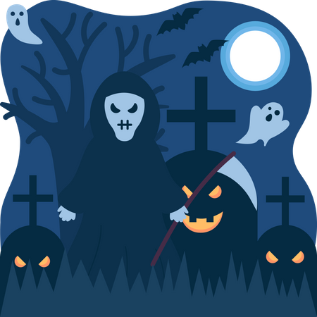Demônio assustador na noite de Halloween  Ilustração