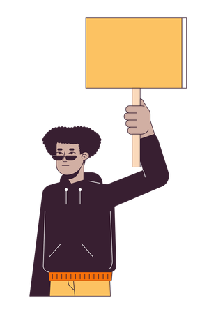 Manifestante preto com banner  Ilustração