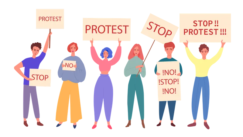 Demonstranten nehmen an Protestmarsch teil  Illustration