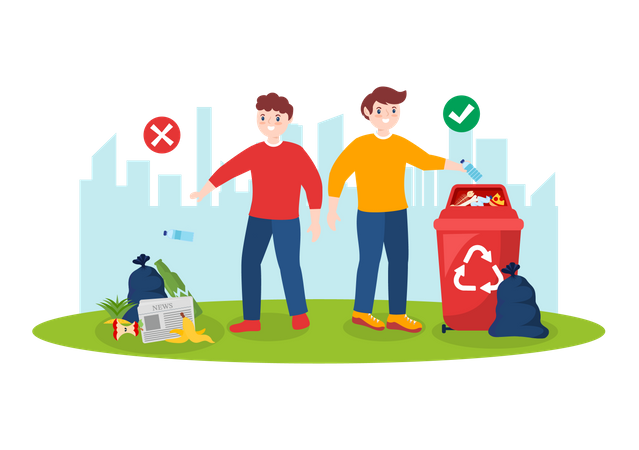 Demonstration of Correct Garbage Sorting and Proper Disposal  イラスト