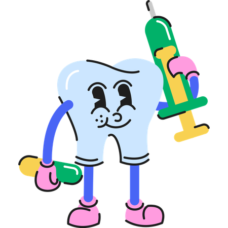 Dental care character with capsule and syringe  Illustration