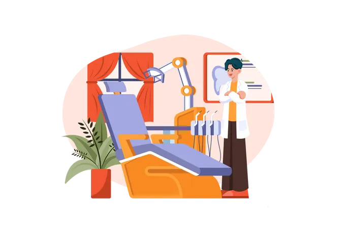 Dental office interior with a dentist workplace  Illustration