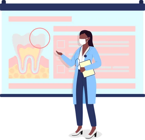 Dental Presentation Semi Flat Color Vector Character Dentist Figure Full Body Person On White Oral Disease Diagnostics Isolated Modern Cartoon Style Illustration For Graphic Design And Animation Illustration