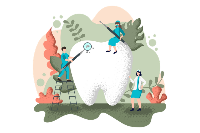 Dental team cleaning teeth Illustration