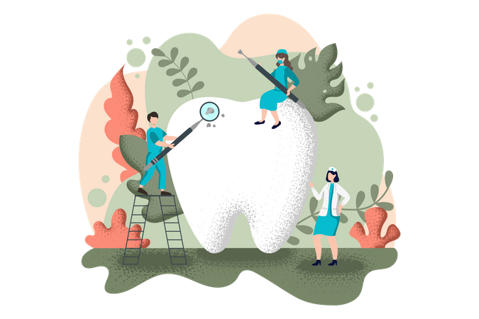 Dental team cleaning teeth  Illustration