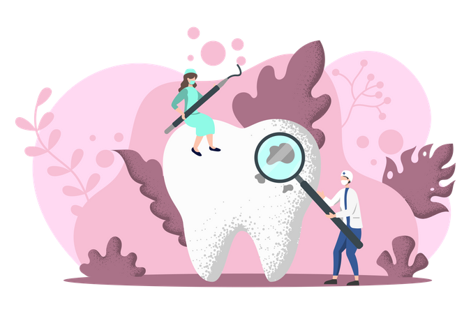 Dental team cleaning teeth  Illustration