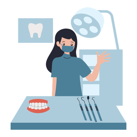 Dentist assistant using dental tools  Illustration