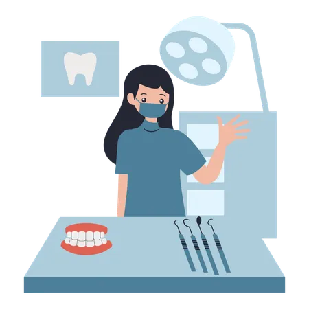 Dentist assistant using dental tools  Illustration