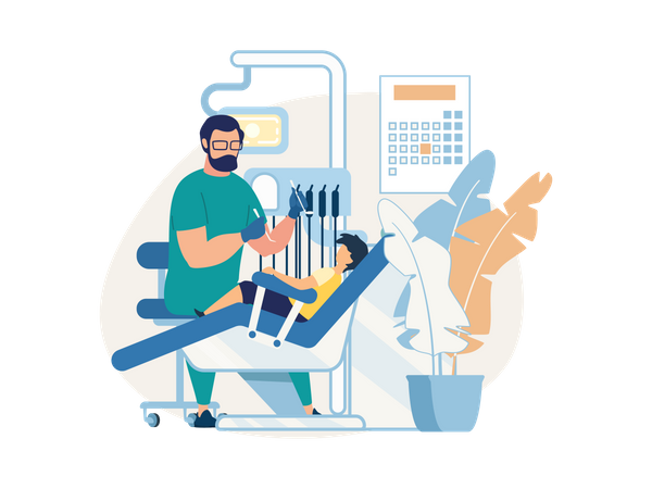 Dentist checking Kids Dental Problem  Illustration