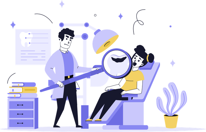 Dentist checking patient tooth  Illustration