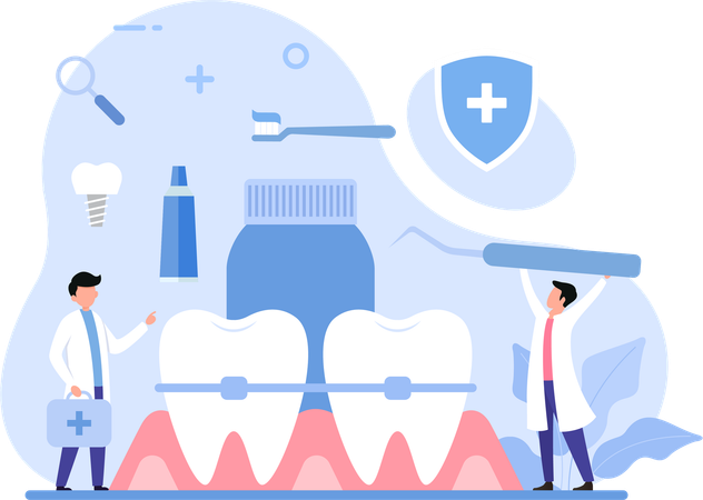 Dentist checking tooth in hospital  Illustration