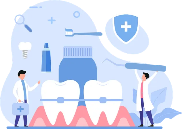 Dentist checking tooth in hospital  Illustration