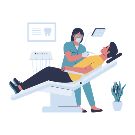 The Dentist Is Checking The Patients Teeth In A Chair Medicine Dental Concept Flat Vector Style Collection Set Illustration