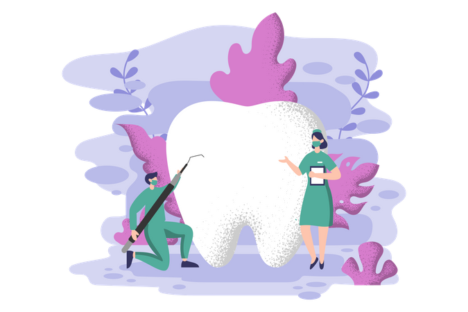 Dentist cleaning teeth Illustration