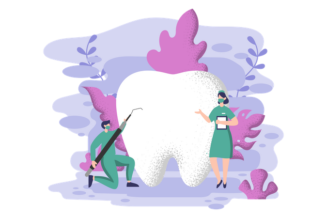 Dentist cleaning teeth  Illustration