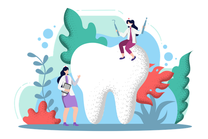 Dentist cleaning teeth  Illustration