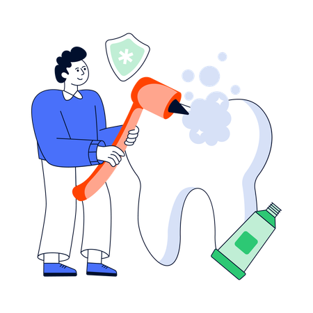 Dentist cleaning tooth  Illustration