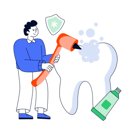 Dentist cleaning tooth  Illustration