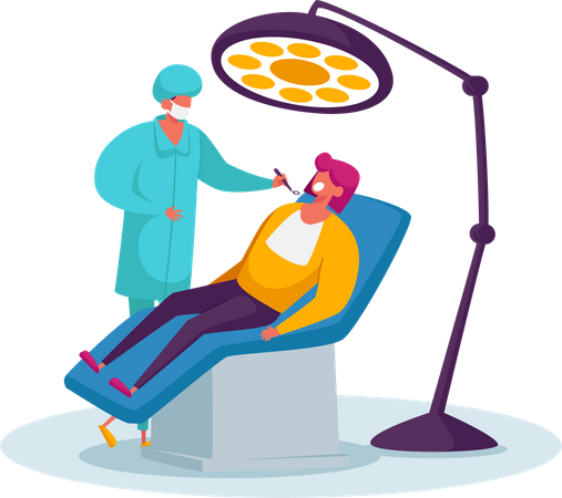 Dentist Conducting Health Medical Check Up Treatment Looking at Patient Oral Cavity  Illustration