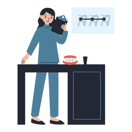 Dentist doing braces examination  Illustration