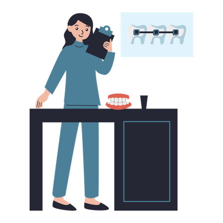 Dentist doing braces examination  Illustration
