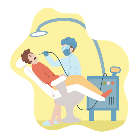Dentist doing checkup of patient Illustration