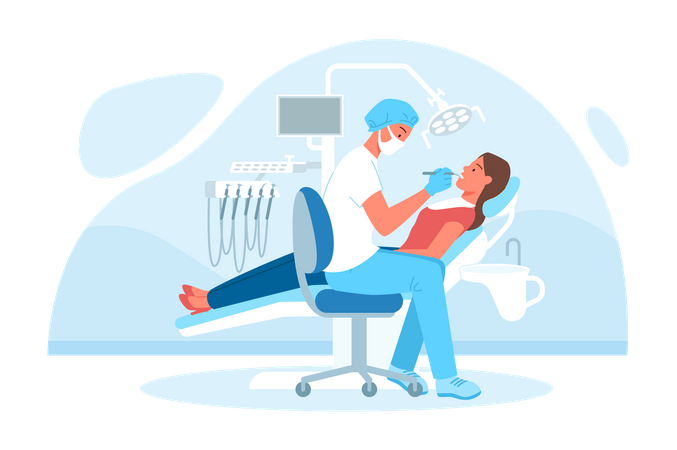 Dentist doing checkup of patient  Illustration