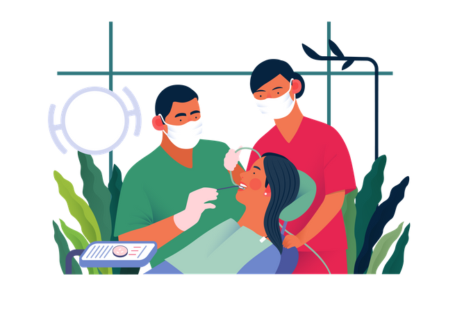 Dentist doing dental checkup Illustration