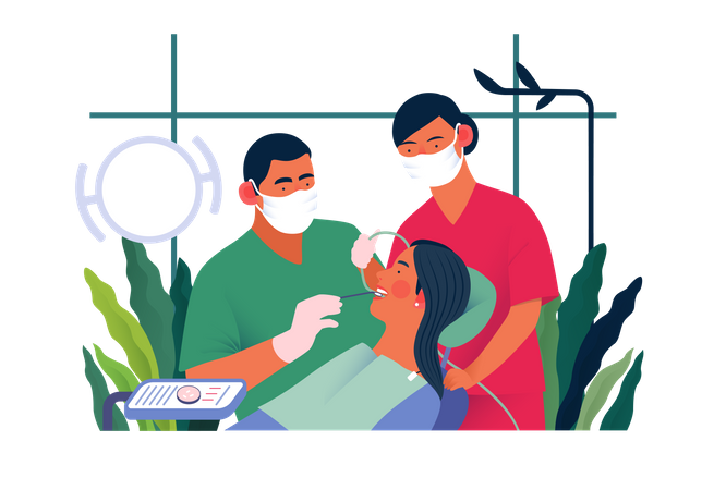 Dentist doing dental checkup  Illustration