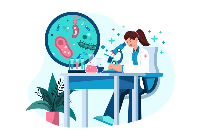 Dentist doing research in lab Illustration