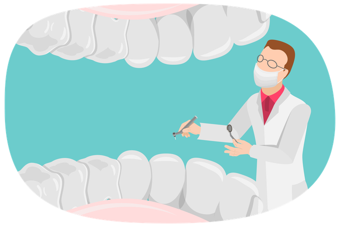 Dentist doing Teeth Examination  Illustration