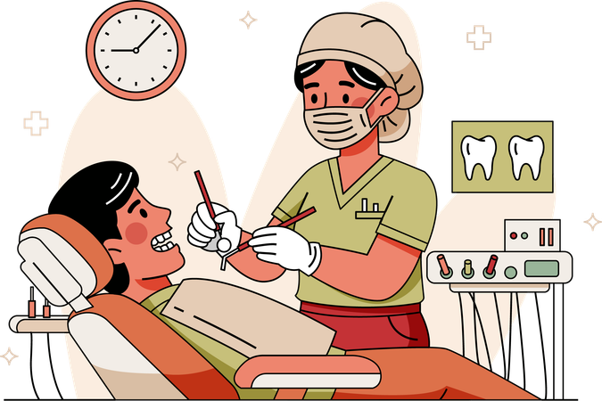 Dentist doing treatment  Illustration