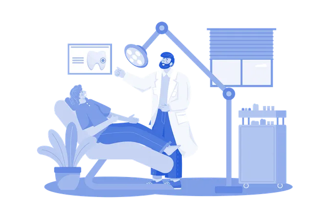 Dentist Examining A Patient  Illustration