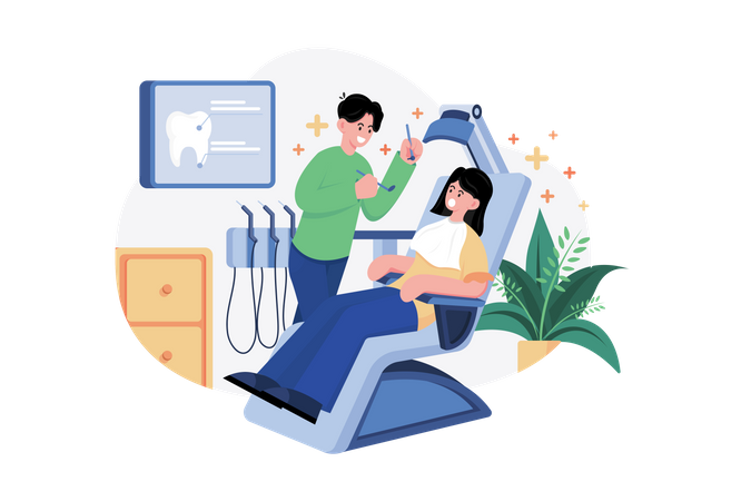 Dentist examining a patient Illustration