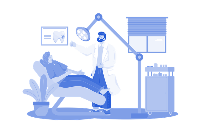 Dentist Examining A Patient  Illustration