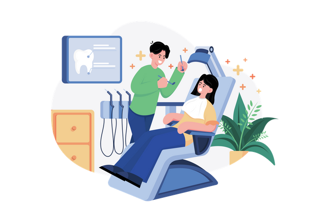 Dentist examining a patient  Illustration