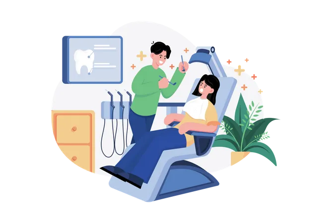 Dentist examining a patient  Illustration