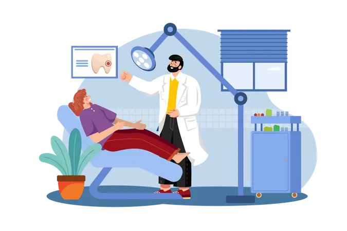 Dentist examining a patient  Illustration