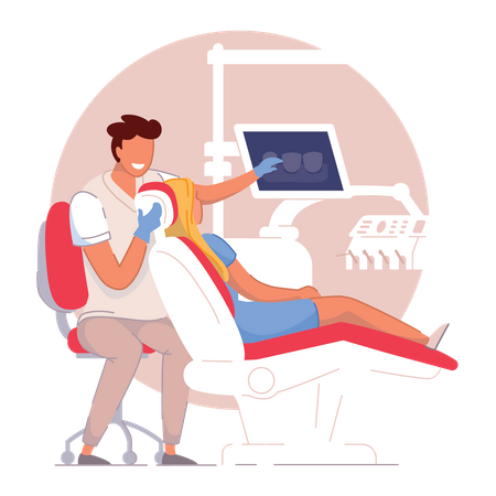 Dentist examining patient  Illustration