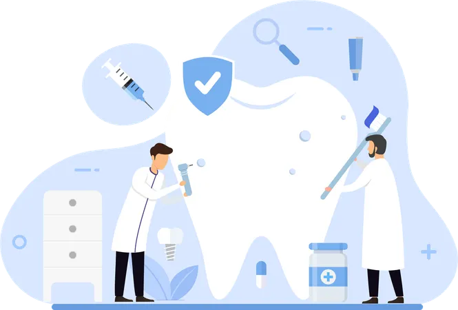 Dentist Examining Patient Teeth  Illustration