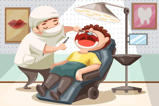 Dentist examining patients teeth  Illustration