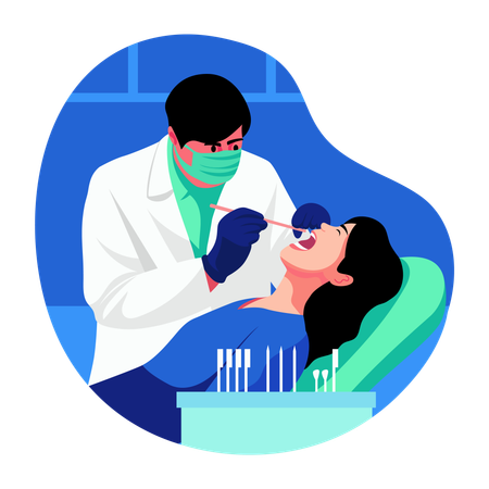 Dentist examining tooth germs  Illustration