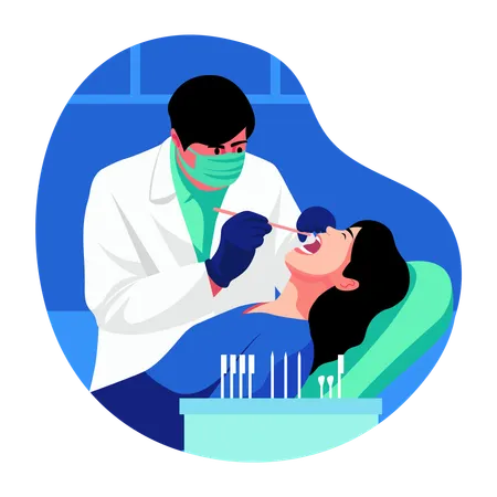 Dentist examining tooth germs  Illustration