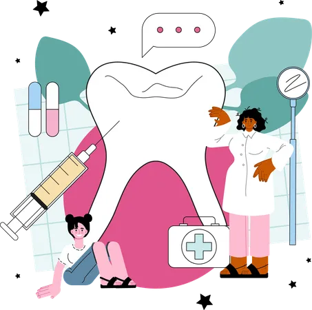 Dentist giving injection in tooth  Illustration