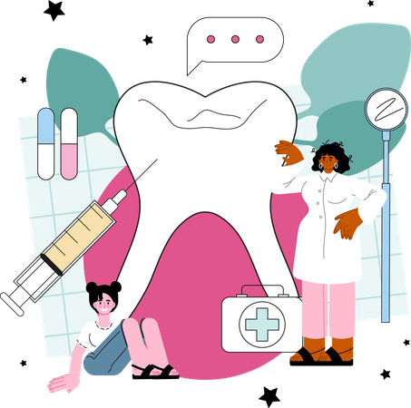 Dentist giving injection in tooth  Illustration